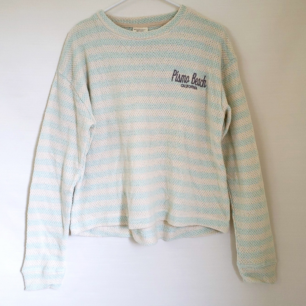 Pismo Beach California Stripe Crewneck Sweater - Light Blue & Cream Knit